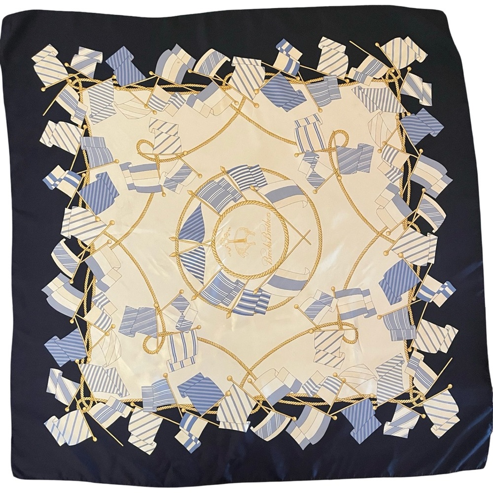 Elegant Italian "Brooks Brothers" Silk 100% Nautical Scarf shown as top. 34"x34" - Picture 2 of 7